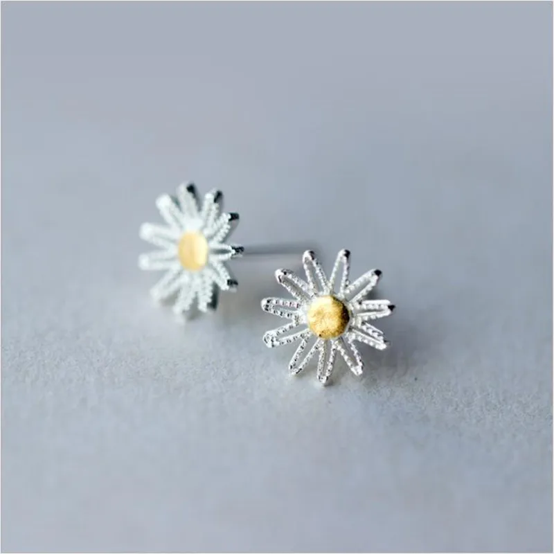 

New Trendy 925 Sterling Silver Hollow Yellow Daisy Flower Stud Earrings for Women Fine Silver Jewelry Girls Birthday Gift ES373