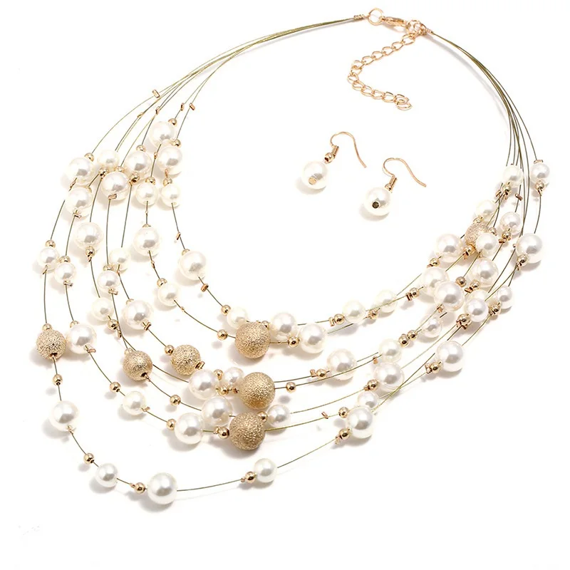 Big Beads Gem Maxi Jewelry Sets Statement Long Ethnic Vintage White Collar Choker Necklace Earring for Women Gifts | Украшения и