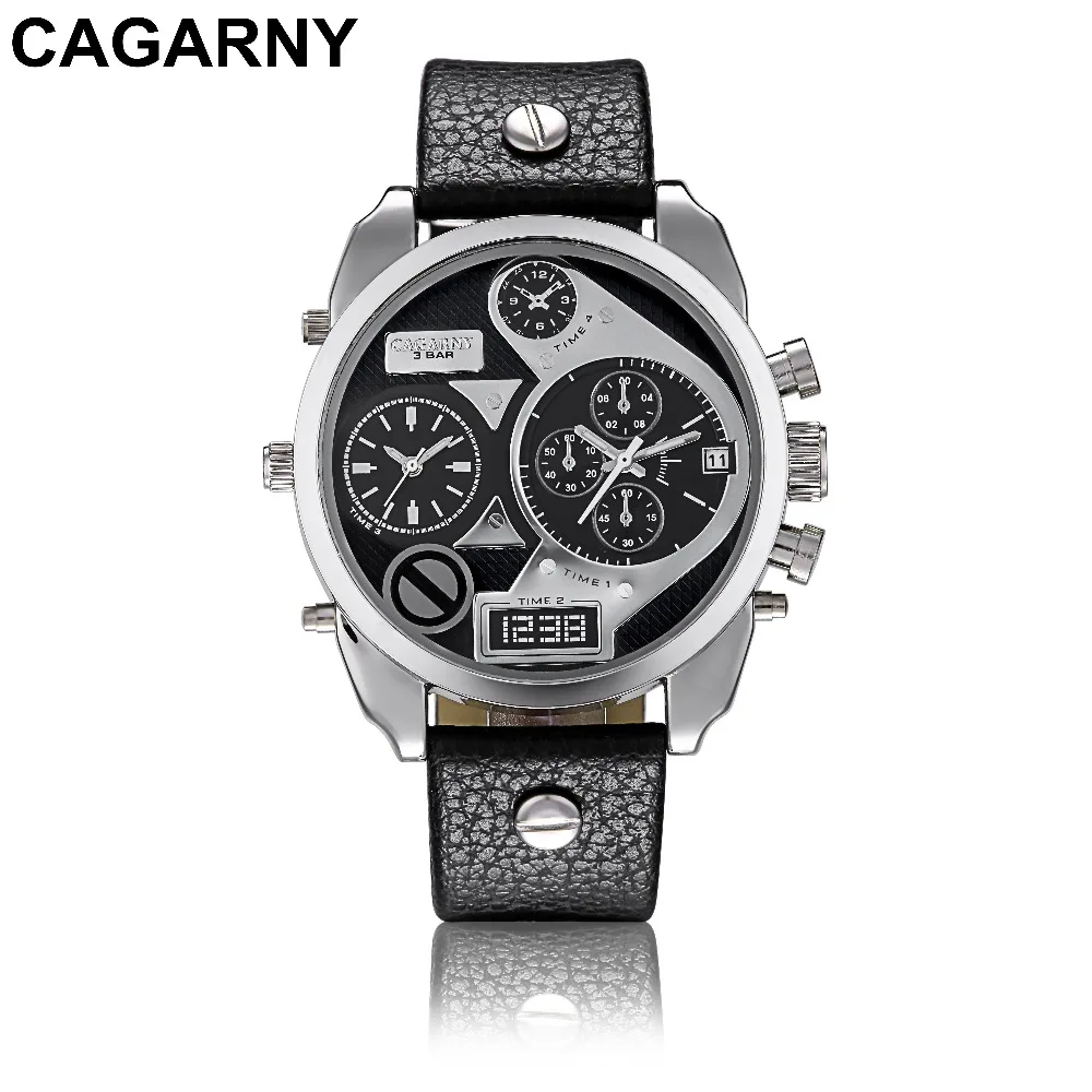 Элитный бренд CAGARNY Для мужчин часы montre кожаный ремешок кварцевые reloj hombre военные