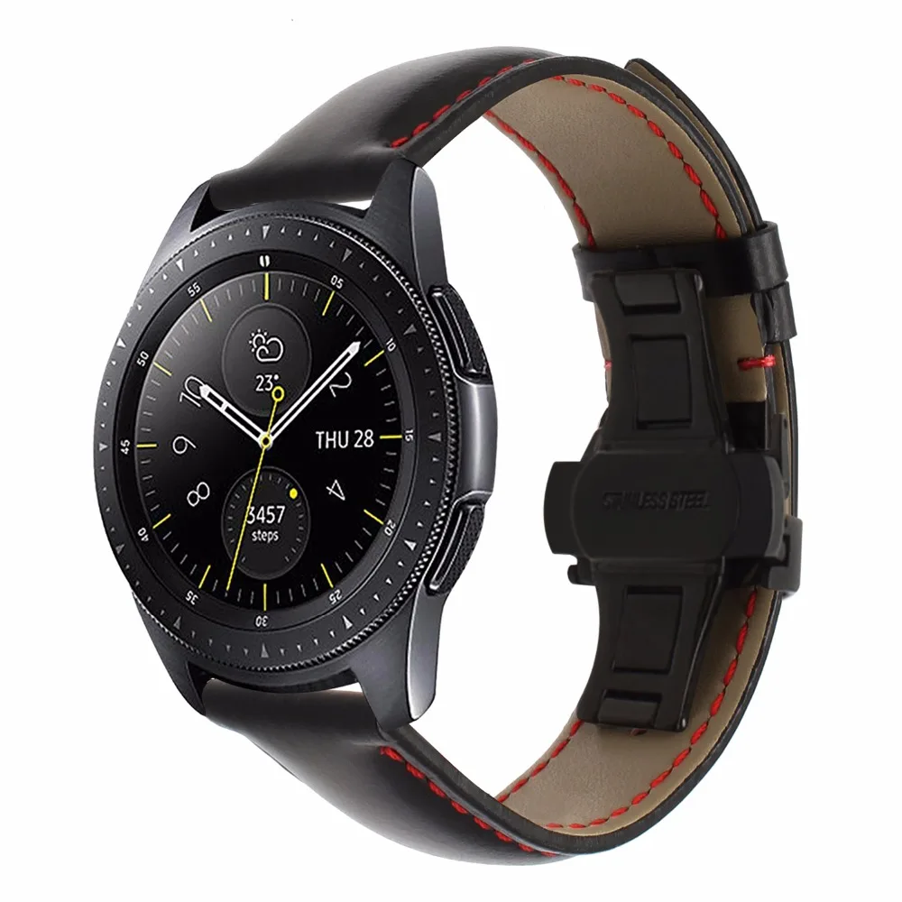 Итальянский ремешок из натуральной кожи для samsung Galaxy Watch 46 мм 42 мм/Active 2 40 мм 44 мм застежка-бабочка ремешок быстросъемный ремешок