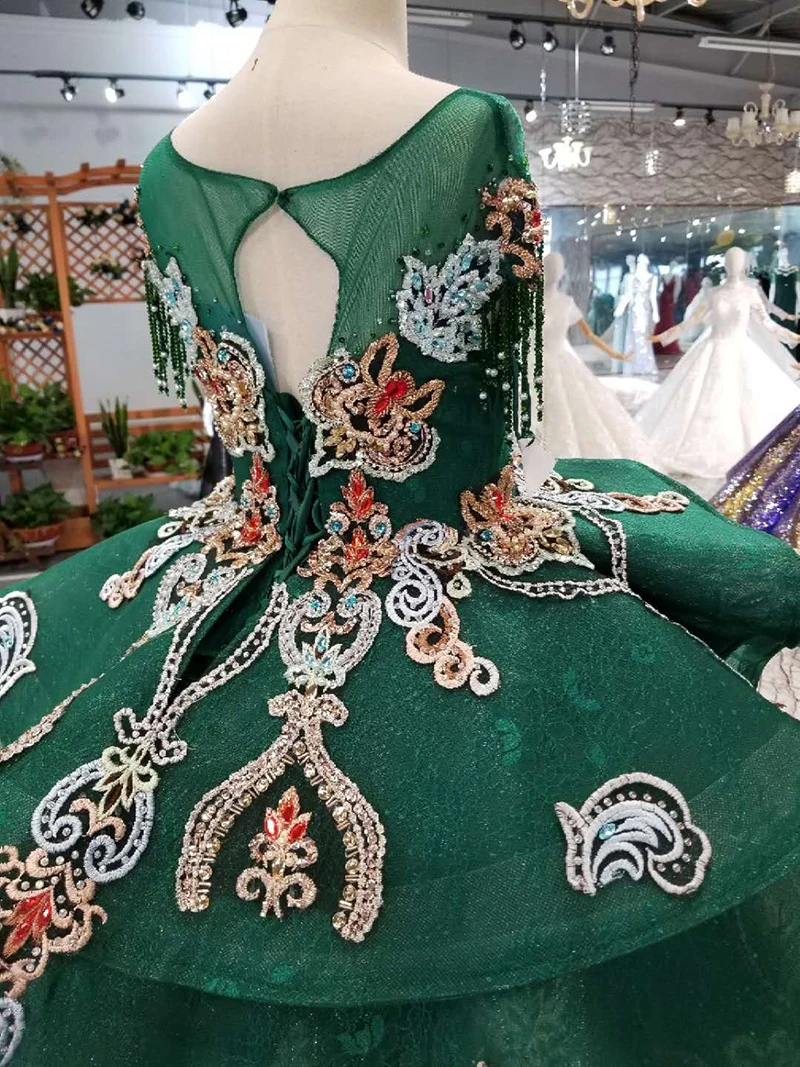 Красивые зеленые пышные платья LS98550 с цветочным принтом для девочек кружевные до
