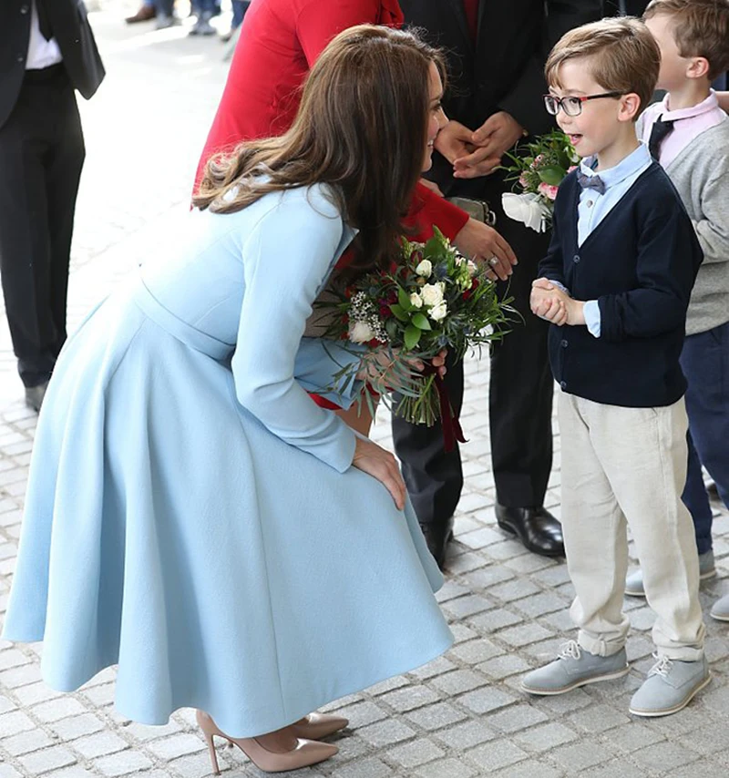 Женское Плиссированное пальто Kate Middleton с длинным рукавом и отложным воротником