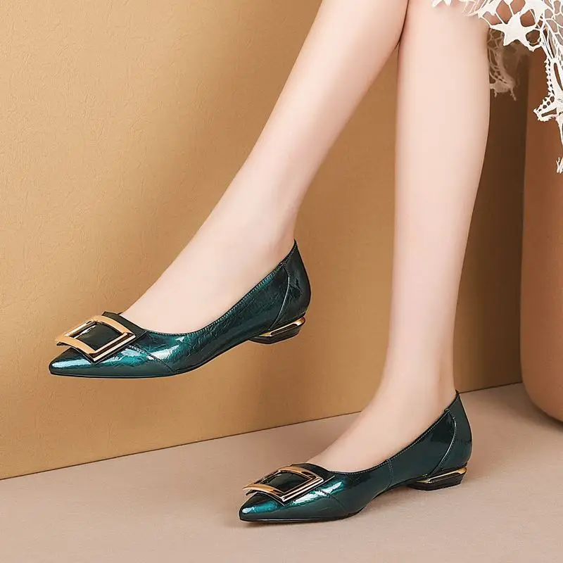ALLBITEFO full genuine leather low-heeled comfortable office ladies shoes high quality women heels party women shoes size:33-43