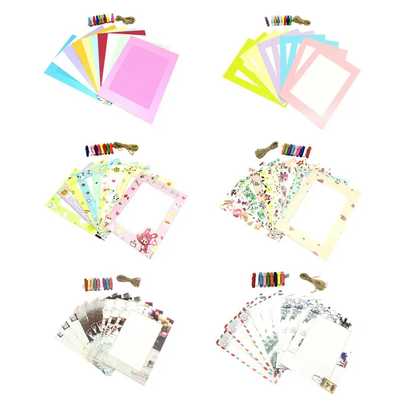 Home Decoration DIY Creative Hanging Paper Photo Frame 7 Inch Fluorescent Panorama Cartoon Floral Time Display Cardboard Clips