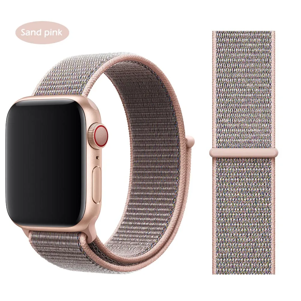 Дышащая повязка для apple Watch Series 4 3/2/1 полосы 38 мм 42 мм нейлоновая мягкая сменная Спортивная петля для iwatch 4 3 2 1 40 мм 44 мм - Цвет ремешка: sand pink