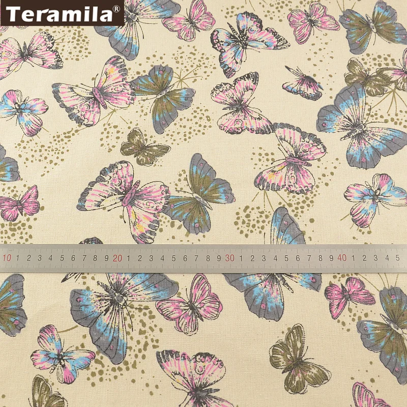 Butty Butterflies TERAMILA Cotton Linen Fabric Sewing Material Tissu Tablecloth Pillow Bag Curtain Cushion Pillow Home Textile