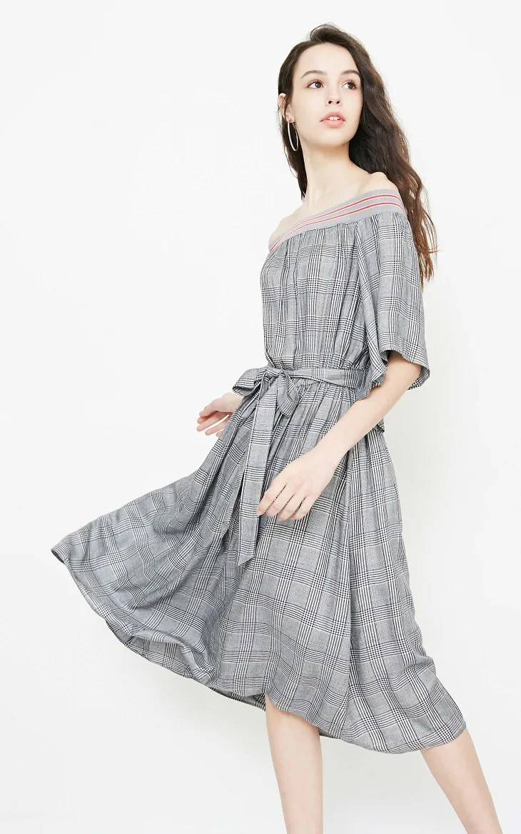 Vero Moda Новое Женское винтажное клетчатое платье в рубчик с расклешенными рукавами на шнуровке | 31836Z503