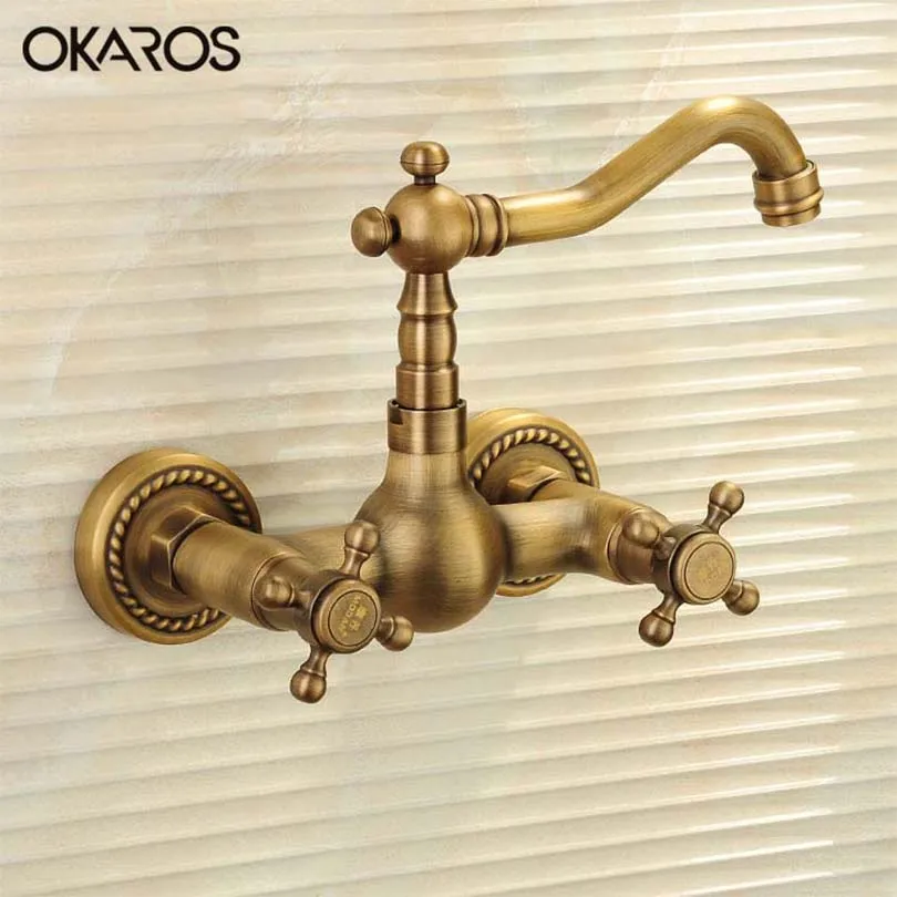 Настенный смеситель для кухни OKAROS раковины из твердой латуни и античной бронзы