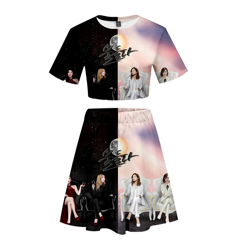 

MAMAMOO 3D Printed Women 2 Piece Set Fashion Summer Short Sleeve Crop Top+Skirt 2019 Hot Sale Casual Kpop Streetwear Clothes