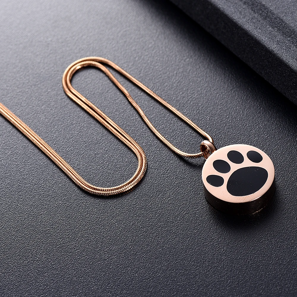 

KSJ9738 White & Black Dog Paw Printed Pet Urn Ashes Holder Keepsake Pink Gold Cremation Jewelry Pendant Stainless Steel
