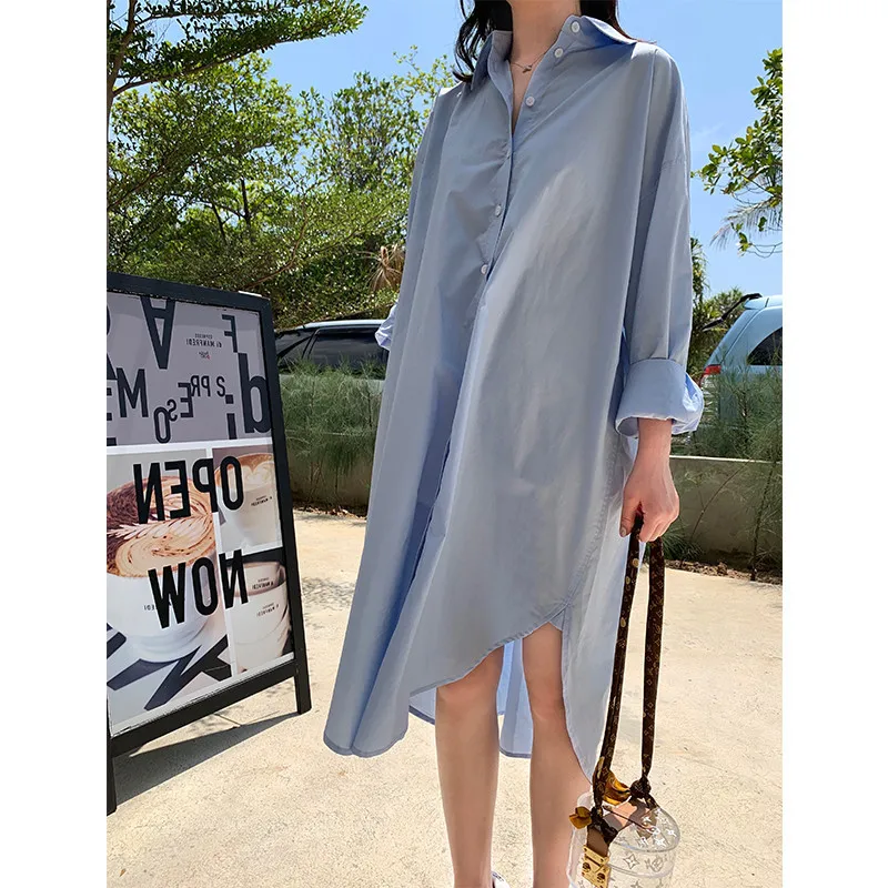Женское Хлопковое платье-рубашка VM белое однобортное длинное платье большого
