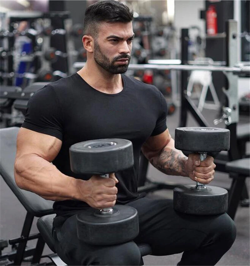 Мужские футболки с коротким рукавом для фитнеса от бренда Muscleguys хлопковая