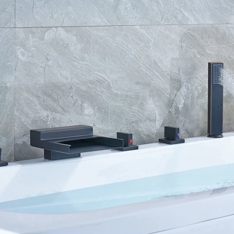 Современные Три ручки масло втирают Бронзовый Смеситель для душа 5 шт. бортике