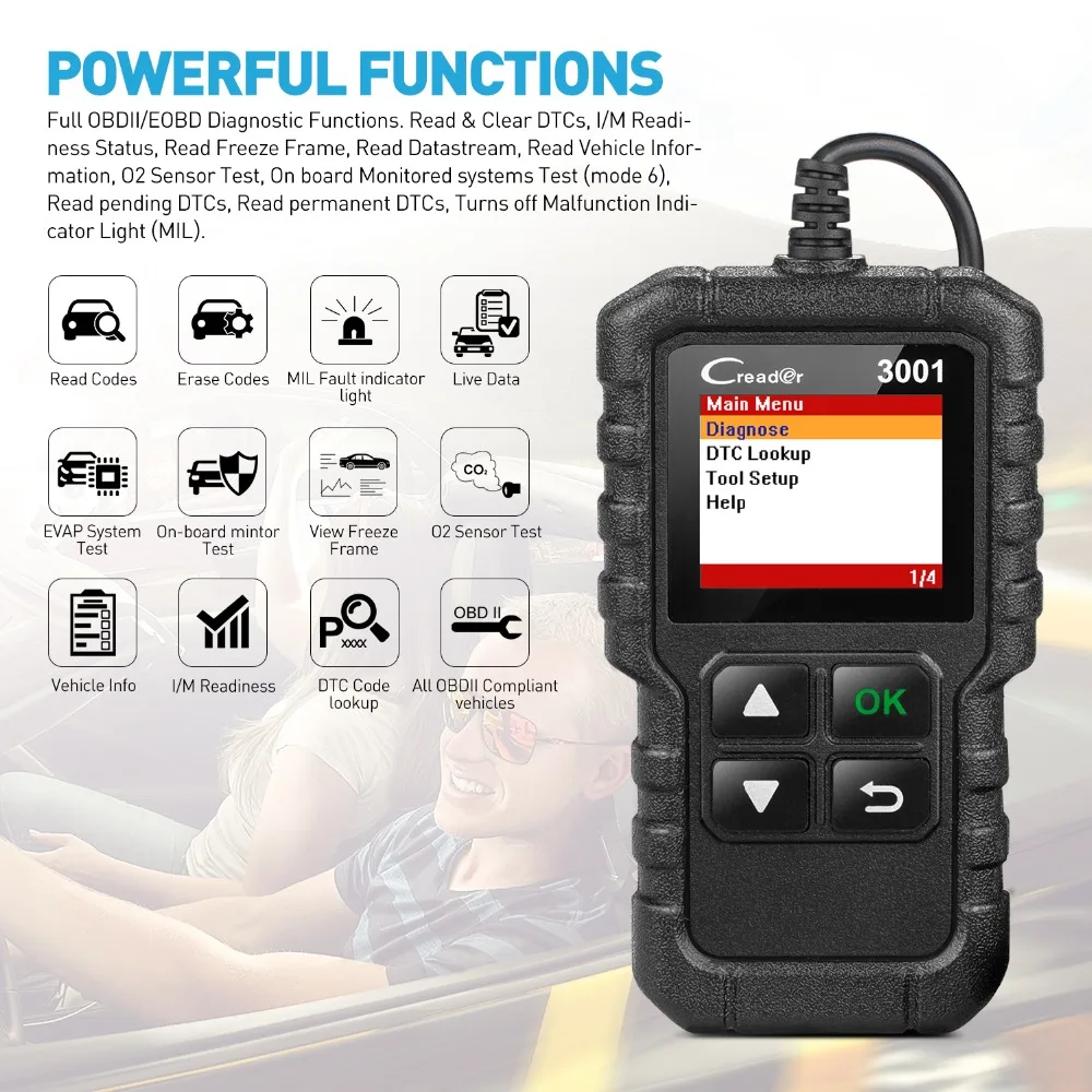 Запуск X431 CR3001 читатель Кода OBDII сканера OBD2 сканирование на коды ошибок и их сброс считыватель-анализатор для автомобилей Creader 3001 лучше, чем ELM327