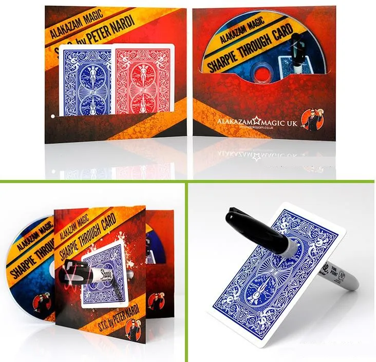 Sharpie Through Card(DVD+Gimmick)- Card Magic Trick,Accessories,Mentalism,Close-Up Magic,Fun,Illusion,Magia Toys Joke
