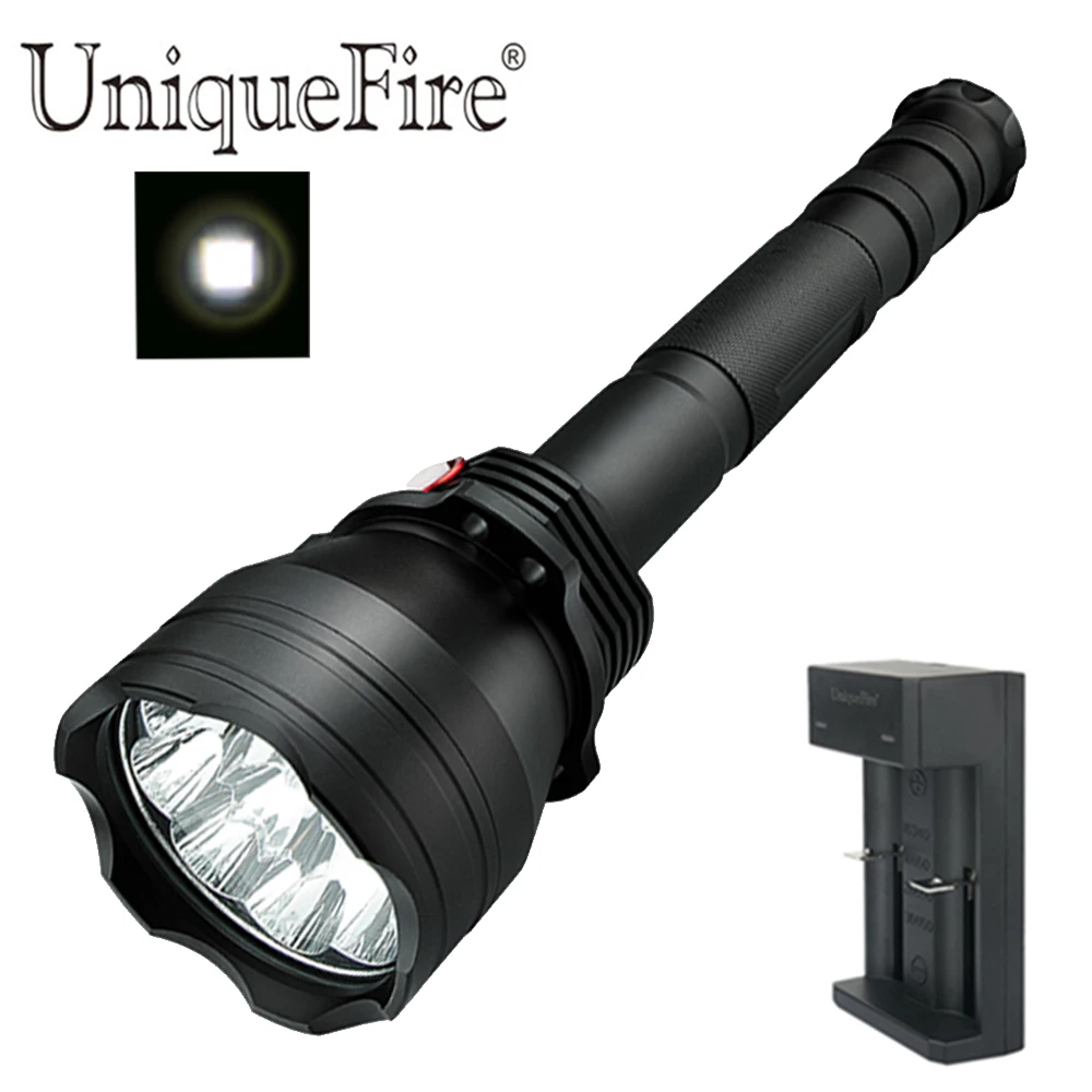 

UniqueFire 5 Modes UF-T09 9 Led Rechargeable Black Led Flashlight Brightest XML-2 Led Torch 4000-8000 lumen with Charger