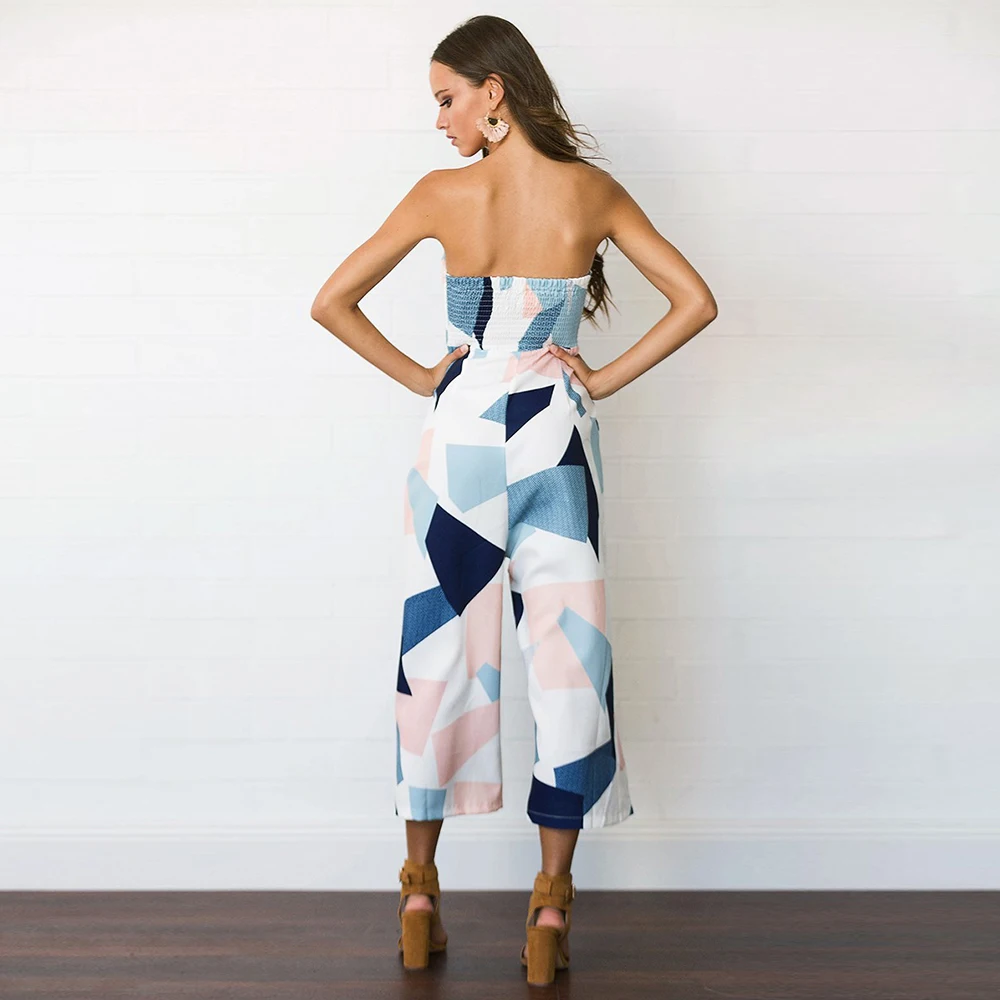 MisShow повседневное Boho лоскутное широкие брюки комбинезон летние каникулы без