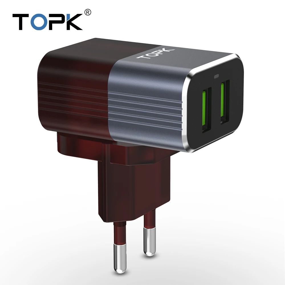 TOPK Auto ID Адаптер зарядного устройства с двойным USB Мобильный телефон EU/US/UK