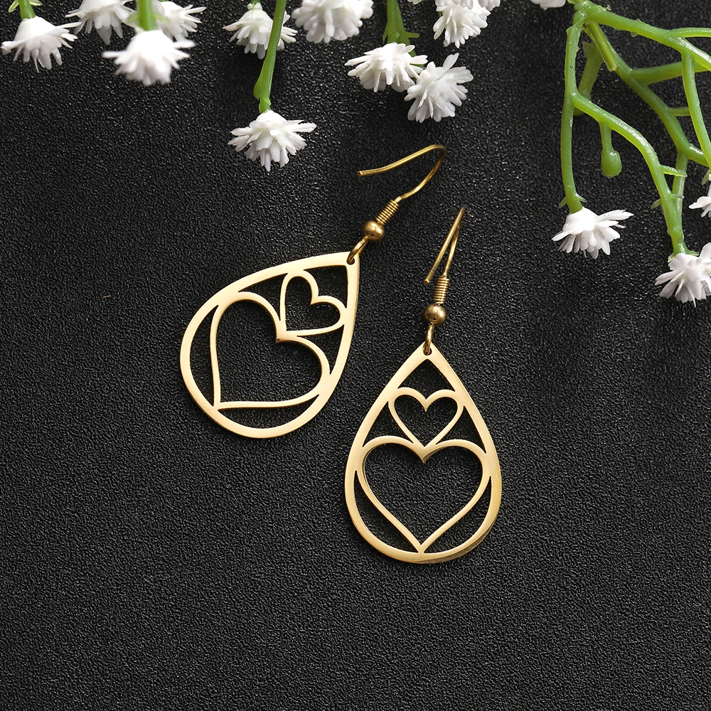 2021 нержавеющая сталь любовь сердце кулон свисающие серьги для женщин золотые