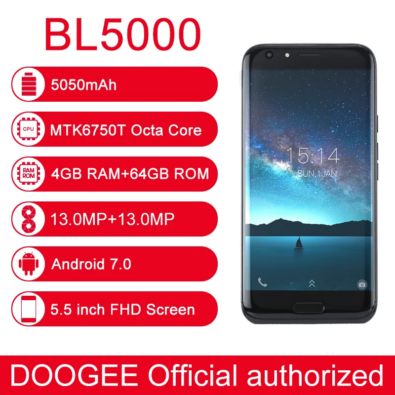 DOOGEE BL5000 Оперативная память 4 Гб + Встроенная 64 DTouch отпечатков пальцев 5050 mAh 5 'Ǝ