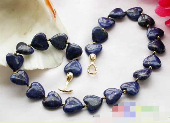 

FREE SHIPPING>>>Naturel 18" 18mm heart blue lapis lazuli bead necklace