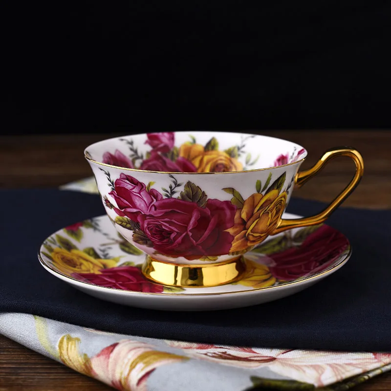 GLLead Fashion Rose Flower Ceramic Coffee Cup European Style Bone China Tea Cups Saucers Set Creative Gift Porcelain | Дом и сад