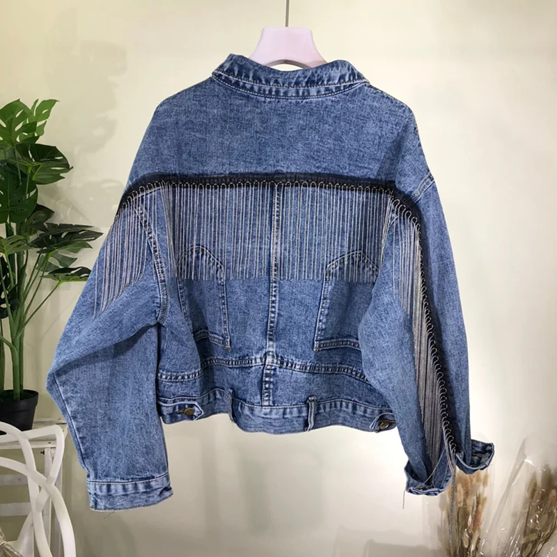 Женская джинсовая куртка с расклешенными рукавами повседневная короткая бомбер