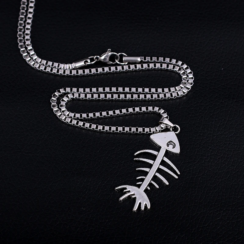 Подвеска в виде рыбной кости и ожерелье из нержавеющей стали лето рок музыка