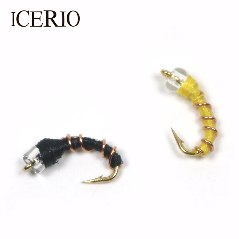 ICERIO 8 шт. стеклянная шариковая головка Nymph Mercury Zebra Midge форель для ловли нахлыстом