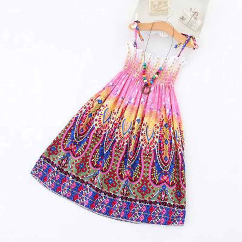 SAGACE Bohemian Dress Girl Kids Summer Toddler Baby Girls Sleeveless Floral Print Princess Flower Dresses Braces Sundress | Детская