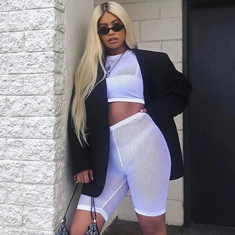 Сетчатые шорты в сеточку комплект для женщин из 2 предметов прозрачный топ