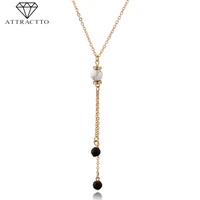 attractto black lava natural stone beads necklacespendants for women chain long gold necklace charm jewelry necklace sne190010