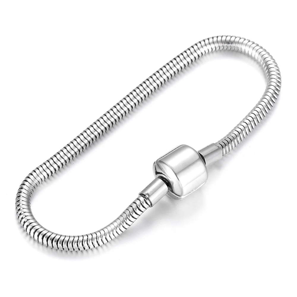 Stainless Steel 2 шт из нержавеющей стали пустые браслеты для цепочки-змейки с европейскими зажимами DIY Подвески браслет Изготовление ювелирных изделий готовая цепочка 16-22 см - Окраска металла: Stainless Steel