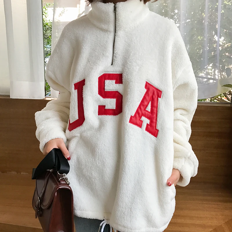 2017 New Fashion Winter Warm College Wind Turtle Neck Letter Embroidered Female Long Sleeve Tops | Женская одежда