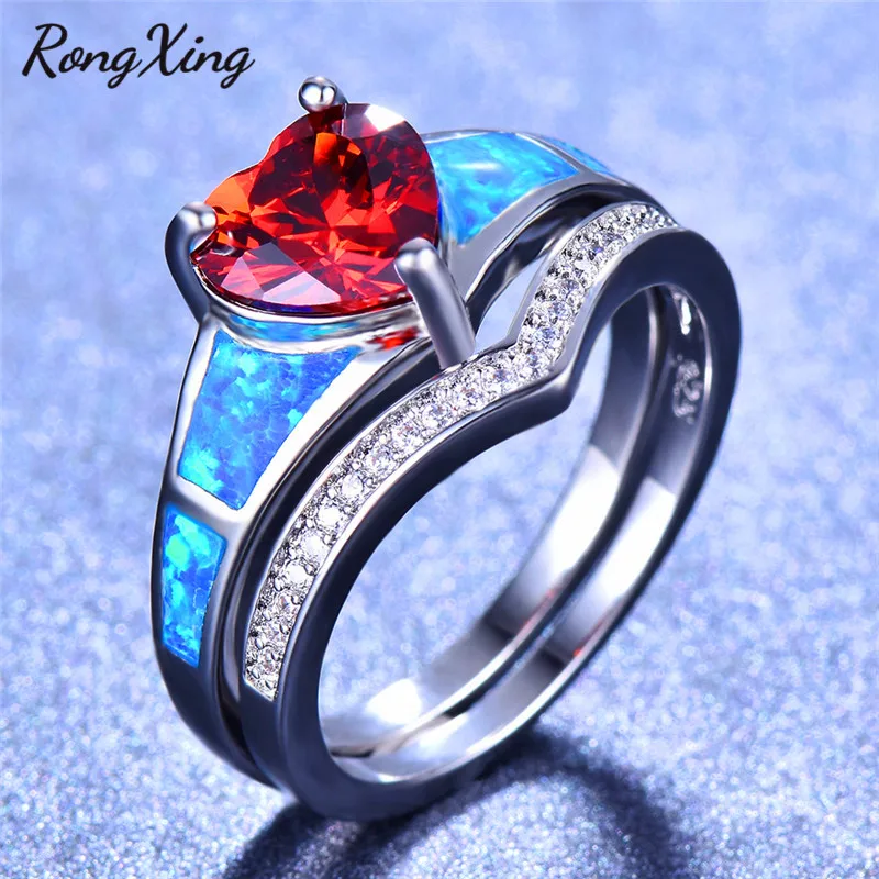 Комплект женских колец RongXing с фиолетовым/синим/красным/зеленым сердцем из