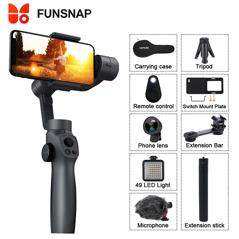 Funsnap Capture2 3 оси ручной карданный стабилизатор для GoPro 7 6 5 sjcam eken Yi Экшн-камера/смартфон мобильный телефон iphone