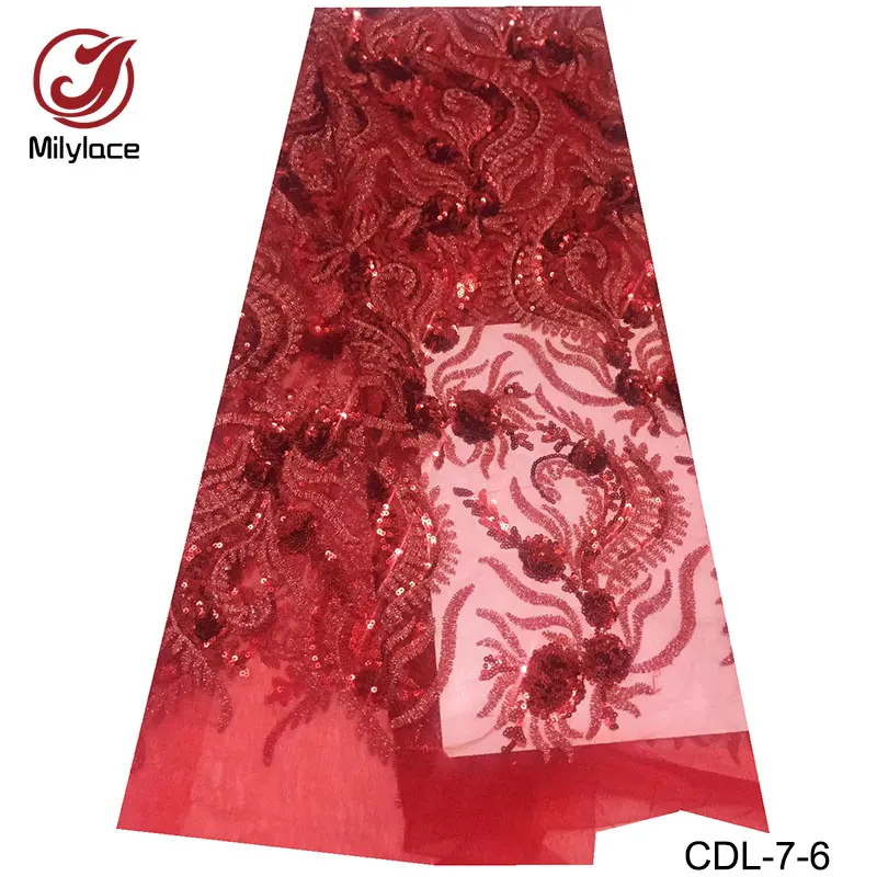 

Wholesale lace fabric african tulle high quality sequins shiny lace fabric charming nigerian lace fabrics for party CDL-7