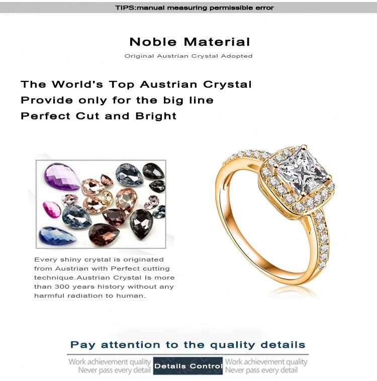 2015 Simple Style Classic Square Ring 18K Gold /Platinum Plated Micro Pave Clear AAA Cubic Zirconia Princess CRI0008 | Украшения и