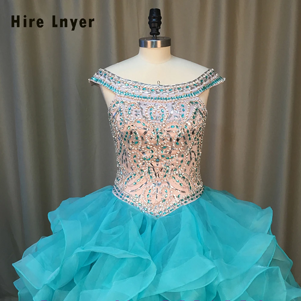HIRE LNYER New Arrive Delicate Crystal Sky Blue Quinceanera Dresses Romantic Ruffles Vestido Sweetheart Party Dress Plus Size | Свадьбы и