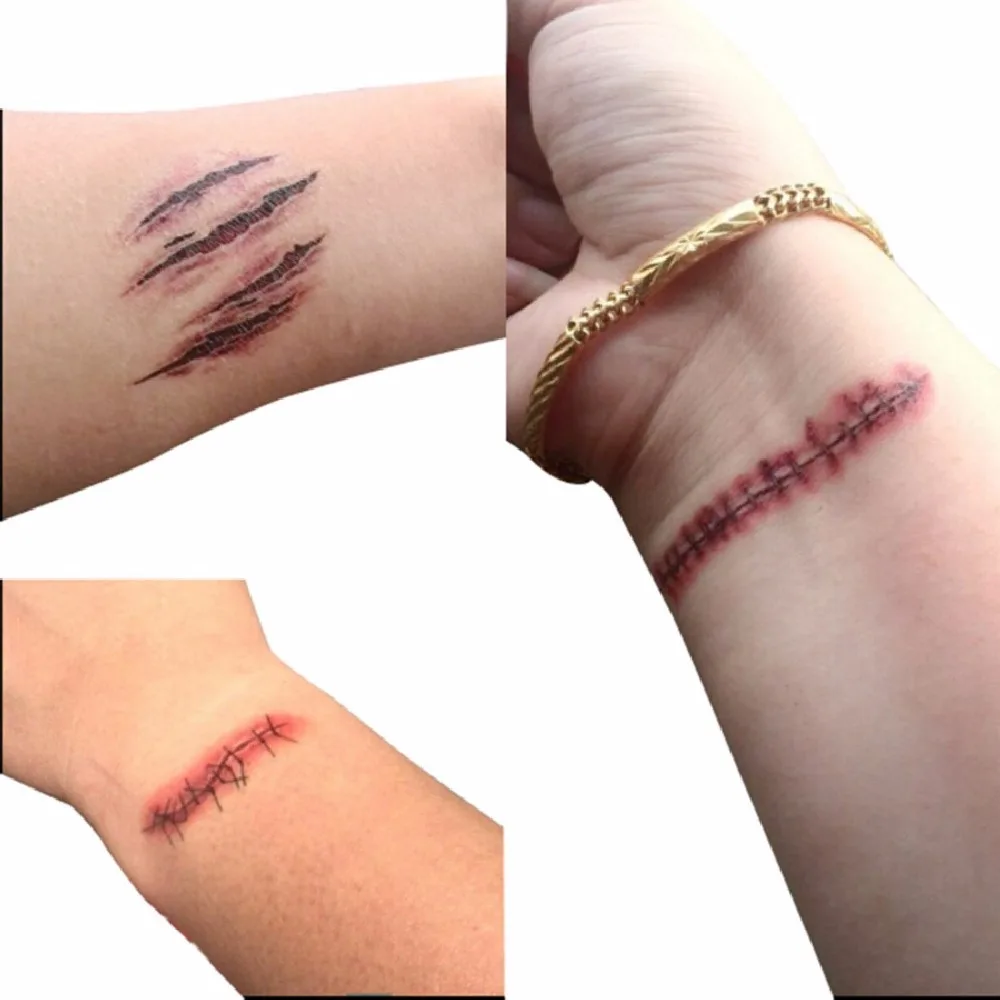 3/5pcsHot sale Halloween Zombie Scars Tattoos With Fake Scab Bloody Makeup Decoration Wound Scary Blood Injury Sticker | Дом и сад