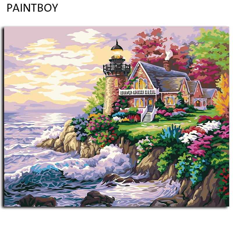 DIY живопись по номерам Beach House фотография роспись стены цифровой холст масло