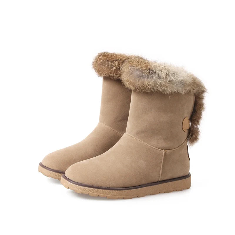 ASILETO snow boots real rabbit fur warm winter shoes ladies ankle boots for women footwear botas bottes feminina S845 - Цвет: Apricot