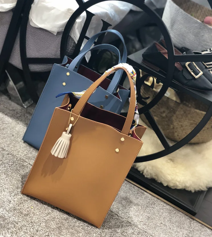 DUSUN 2pcs/Set Women Bag Tassel Pure PU Leather Shoulder Crossbody Bag Women Handbag Scarves Set Large Tote Female Shopping Bag