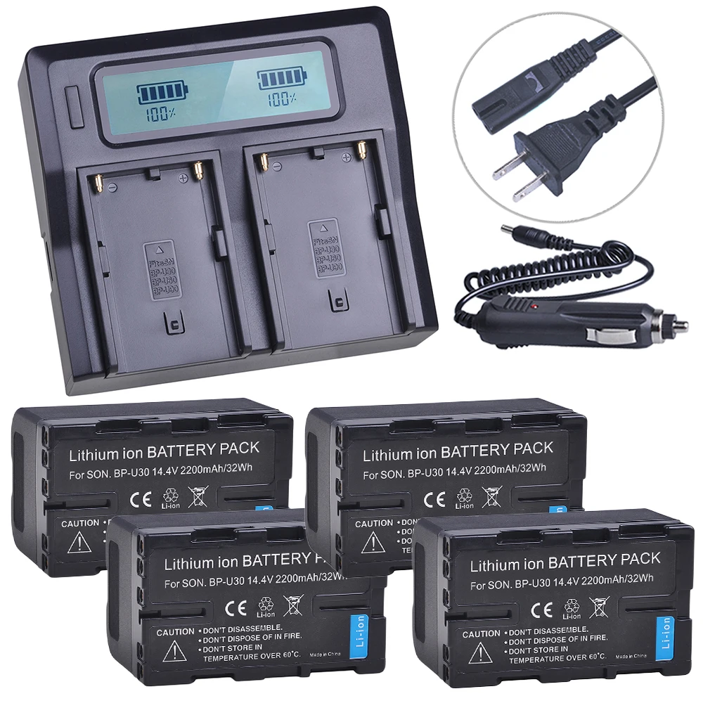 4x2200 мА/ч, BP-U30 BP-U30 BP U30 Батарея+ быстрая ЖК-дисплей двойной Зарядное устройство для sony BPU30 BP-U60 BP-U90, PMW-100 PMW-150 PMW-200 PMW-300
