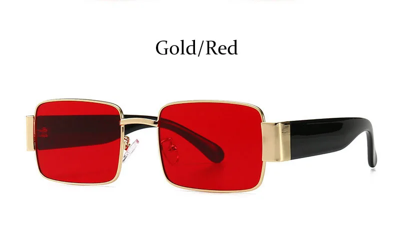 Gold Red Роскошные Квадратные прозрачные солнцезащитные очки для женщин Ретро Красная прямоугольная металлическая оправа мужские очки черные тени женские - Цвет линз: Gold Red