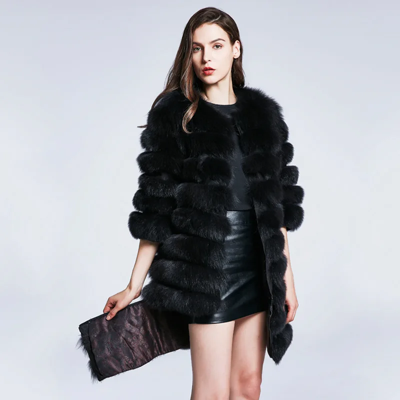 (TopFurMall) Роскошное Новое Женское пальто из натурального Лисьего меха куртка с