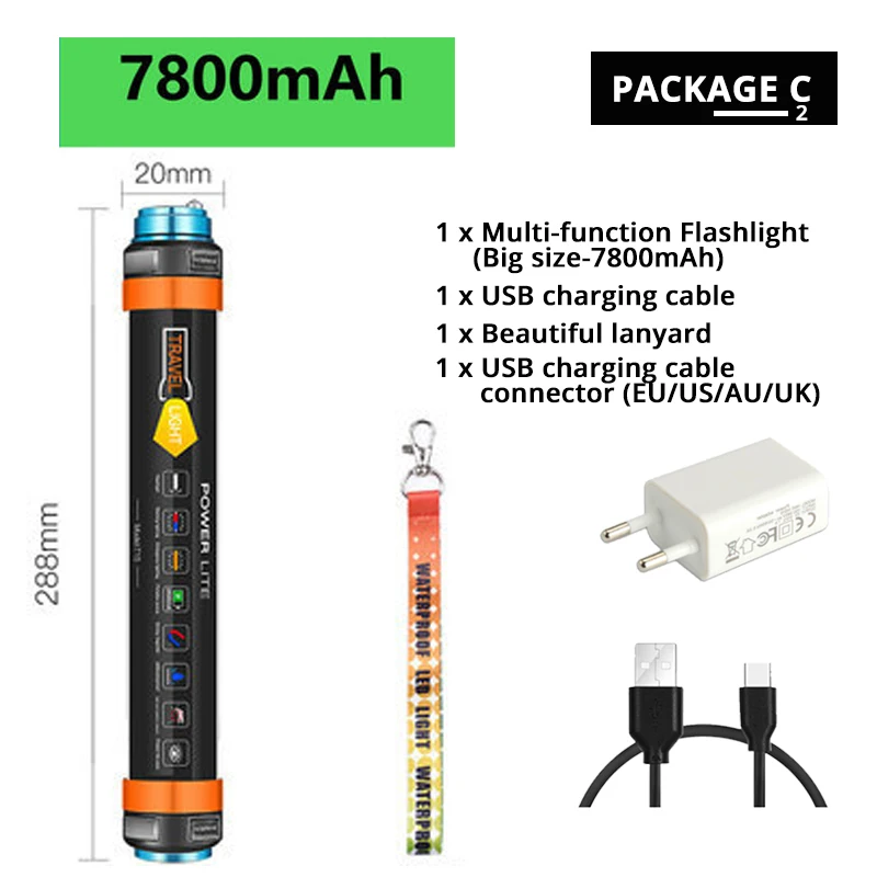 29CM-7800mAh-2 Многофункциональный Перезаряжаемые светодиодный вспышка светильник Кемпинг Фонари 7800 мАч палатка светильник работы лампы рыбалка Предупреждение светильник IP68 из водонепроницаемого материала - Испускаемый цвет: 29CM-7800mAh-2