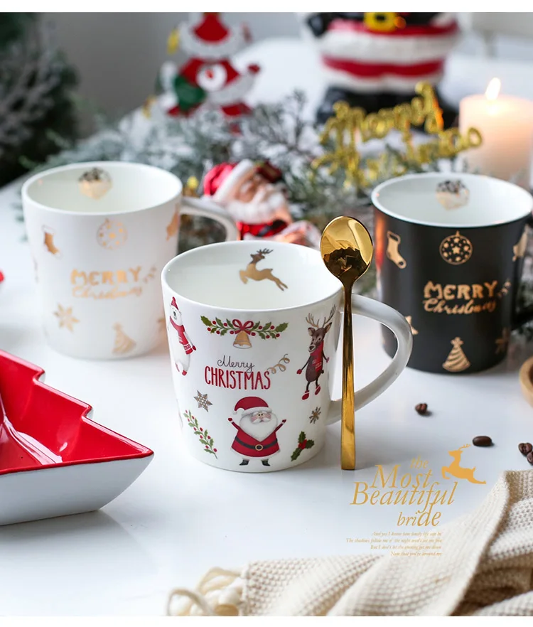 Merry Рождественские Подарки Симпатичные керамические кружки с рукояткой Санта Клаус Отпечатано Главная Кухня фарфоровая кружка для кофе 500 мл американский стиль