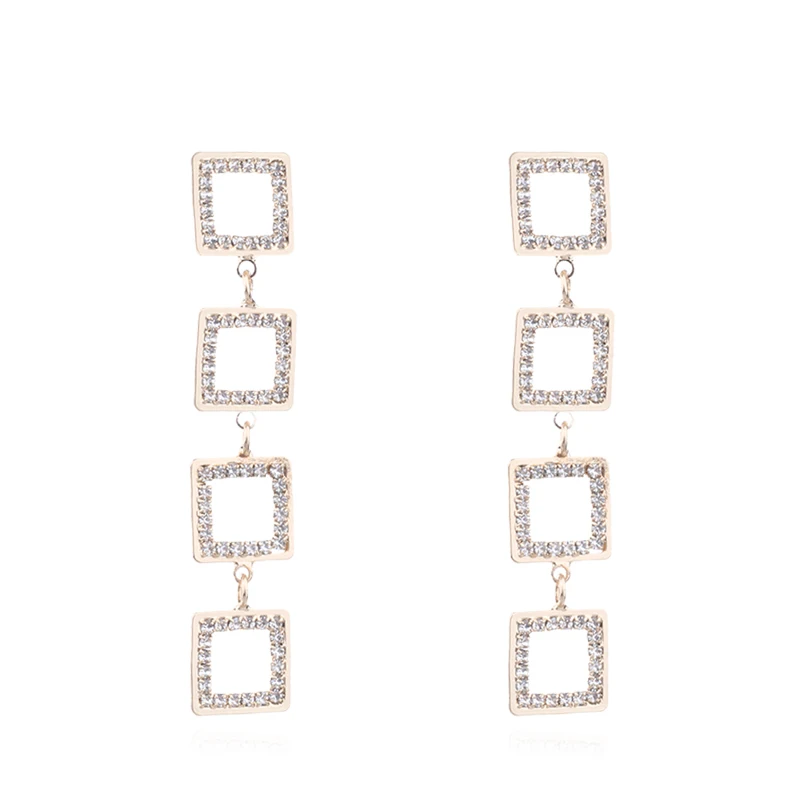 

2018 Hot New Exaggerate Geometric Square Rhinestone Long Dangle Earrings Pendientes For Women Elegant Jewelry Party Cute Gifts