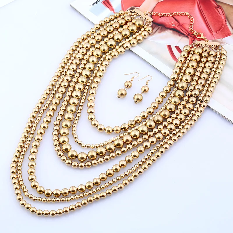 Luxury Hyperbole Multilayer Pearl Beaded Body Chain Necklace Earring Jewelry Sets For Women Fashion Wedding Necklaces | Украшения и